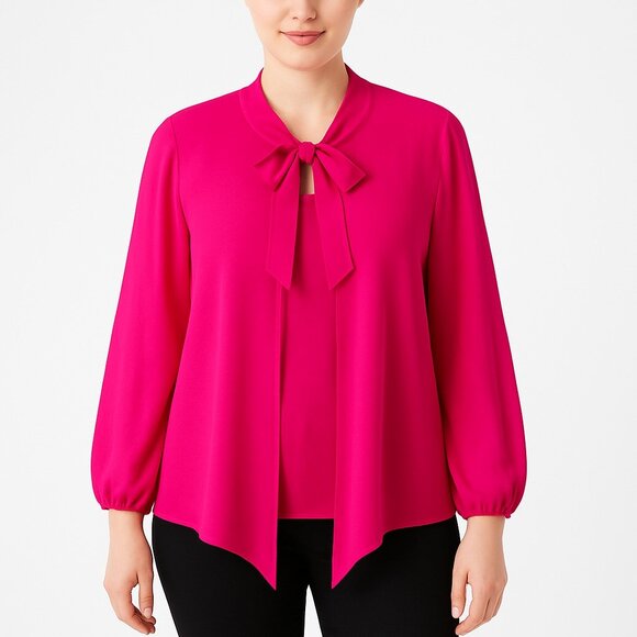 Shein Curve Plus Size Women's Pink Long Sleeve V Neck Tie Pullover Top Size 3X - Picture 1 of 4